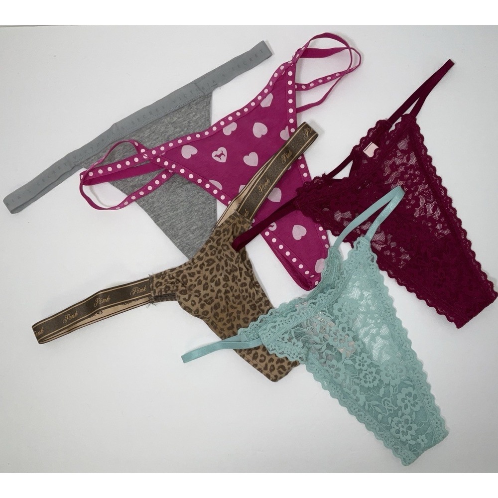 NWT Lot 5 Pairs PINK & Victoria's Secret Thong String Panties Underwear Medium